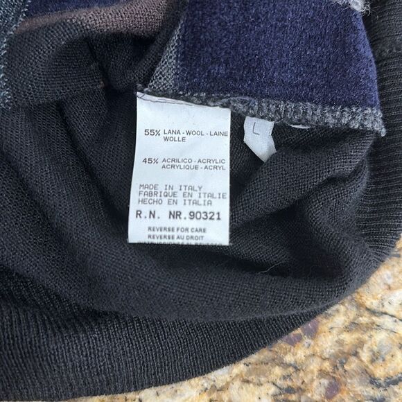 Marcello Italy Wool Blend Black Geo Print Crew Neck Pullover Sweater Size L - Picture 6 of 9